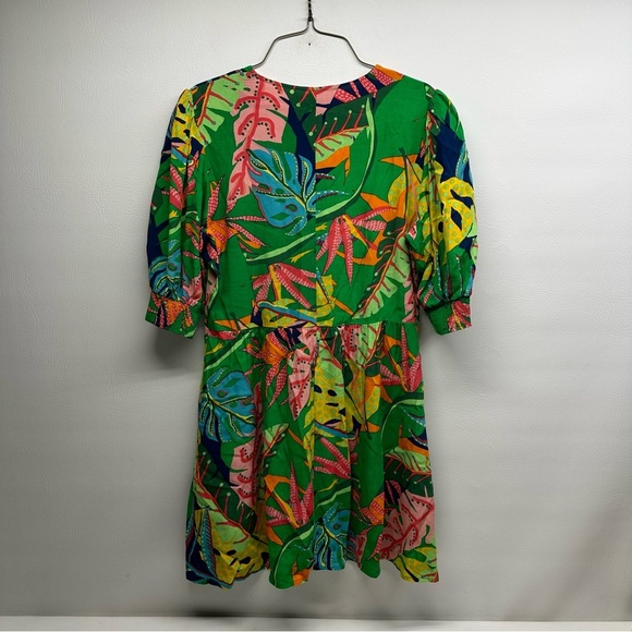 KARLIE Tropical Green Floral MINI  Dress PUFF Sleeves size M - Picture 4 of 11
